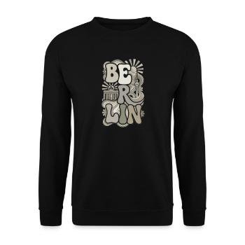 BERLIN Groovy Retro 70er Monochrom Vintage  - Unisex Pullover - Schwarz - Vorne - Alina (178cm) & Michal (187cm)