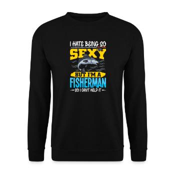 Fischer Fisch Angel Sprüche Lustig Angler - Unisex Pullover - Schwarz - Vorne - Alina (178cm) & Michal (187cm)