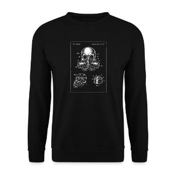 Illustration des Gasmasken-Bauplans - Unisex Pullover - Schwarz - Vorne - Alina (178cm) & Michal (187cm)