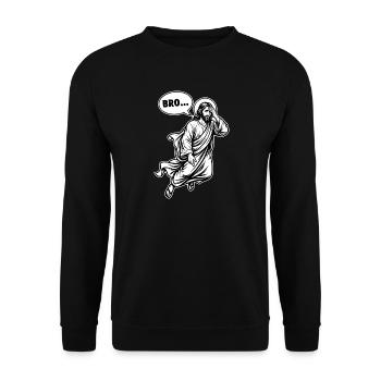 Bro Jesus Facepalm – lustiges Sprechblasen-Meme - Unisex Pullover - Schwarz - Vorne - Alina (178cm) & Michal (187cm)