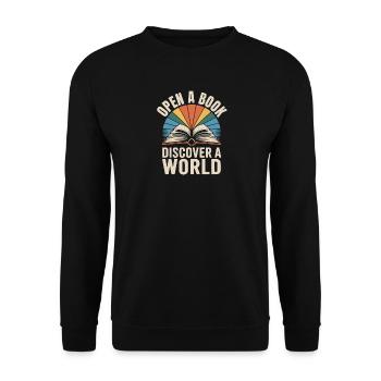 Livre : Découvrez le monde en lisant des livres - Sweat-shirt Unisexe - noir - Devant - Alina (178cm) & Michal (187cm)