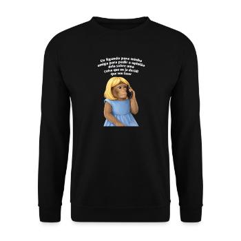 Lustiges Meme Design mit Affe im Cartoon Stil - Unisex Pullover - Schwarz - Vorne - Alina (178cm) & Michal (187cm)