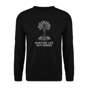Arbre de paix anti-guerre - Nourrir la vie, pas l’armure - Sweat-shirt Unisexe - noir - Devant - Alina (178cm) & Michal (187cm)