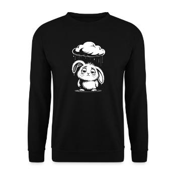 Trauriger Hase - Niedliches Regenwolke Design - Unisex Pullover - Schwarz - Vorne - Alina (178cm) & Michal (187cm)