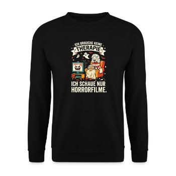 Keine Therapie ich schaue Horror Filme - Unisex Pullover - Schwarz - Vorne - Alina (178cm) & Michal (187cm)