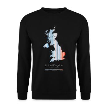 Royaume-Uni – Histoire du climat Carte des rayures du réchauffement imprimé - Sweat-shirt Unisexe - noir - Devant - Alina (178cm) & Michal (187cm)