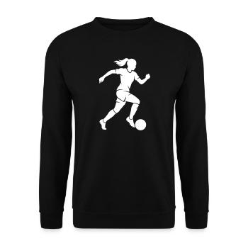 Fussballerin Fussball Silhouette - Unisex Pullover - Schwarz - Vorne - Alina (178cm) & Michal (187cm)
