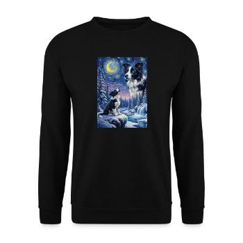 Hurlant au Mème de la Lune Chien Border Collie - Sweat-shirt Unisexe - noir - Devant - Alina (178cm) & Michal (187cm)