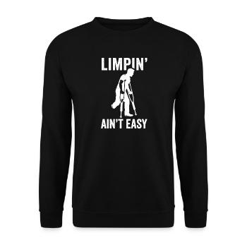 Hinken ist nicht einfach – Lustige Beinamputation - Unisex Pullover - Schwarz - Vorne - Alina (178cm) & Michal (187cm)