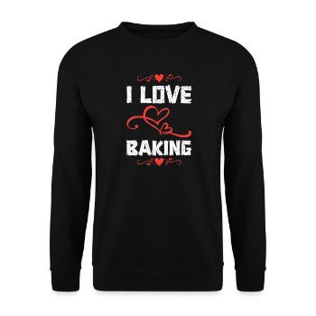 Ich liebe Backen – Herz-Backdesign - Unisex Pullover - Schwarz - Vorne - Alina (178cm) & Michal (187cm)