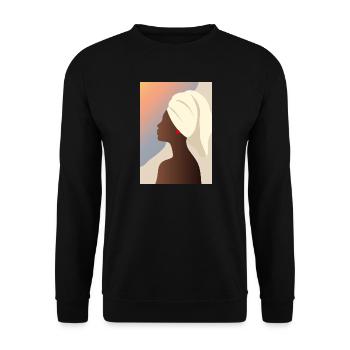 Frau mit Handtuch – stilvolles Wellness Motiv  - Unisex Pullover - Schwarz - Vorne - Alina (178cm) & Michal (187cm)