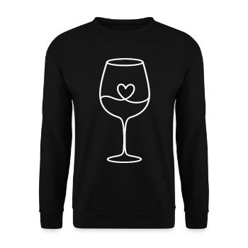 Weinliebhaber Lustiges Weinglasherz - Unisex Pullover - Schwarz - Vorne - Alina (178cm) & Michal (187cm)