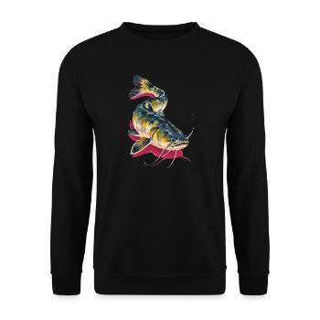 Wels Waller Angeln Welsangler Geschenk - Unisex Pullover - Schwarz - Vorne - Alina (178cm) & Michal (187cm)
