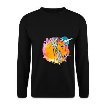Licorne dessiné à la main dans un style vintage avec de la peinture - Sweat-shirt Unisexe - noir - Devant - Alina (178cm) & Michal (187cm)