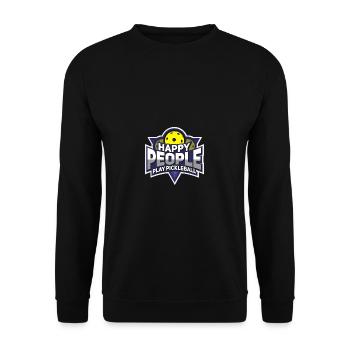 Pickleball Shirt: Happy People Play Pickleball - Unisex Pullover - Schwarz - Vorne - Alina (178cm) & Michal (187cm)