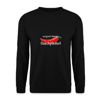 Original Wiener Oaschpfeiferl - Pfefferoni - Unisex Pullover - Schwarz - Vorne - Alina (178cm) & Michal (187cm)