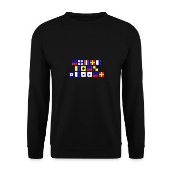 extra Kielwasser im Flaggenalphabet - Unisex Pullover - Schwarz - Vorne - Alina (178cm) & Michal (187cm)