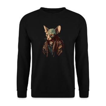 Sphinx Katze - Unisex Pullover - Schwarz - Vorne - Alina (178cm) & Michal (187cm)