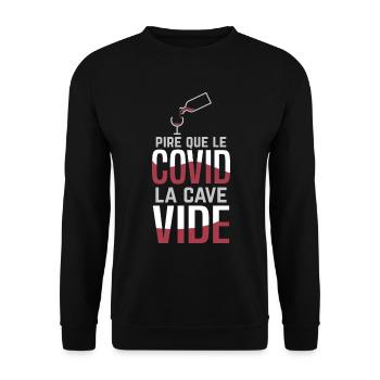 Jeux de mots covid humour cave vide vigneron vin - Sweat-shirt Unisexe - noir - Devant - Alina (178cm) & Michal (187cm)