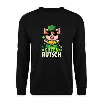 Bonne Année - Cochon Chanceux Réveillon du Nouvel An - Sweat-shirt Unisexe - noir - Devant - Alina (178cm) & Michal (187cm)