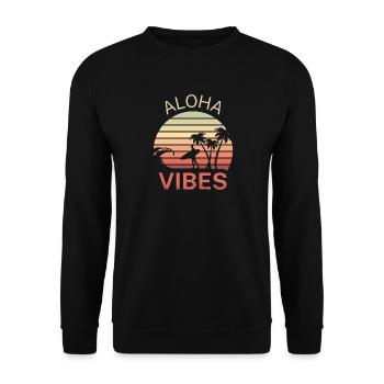 Aloha Vibes Surfer Hawaii Retro Sonnenuntergang - Unisex Pullover - Schwarz - Vorne - Alina (178cm) & Michal (187cm)