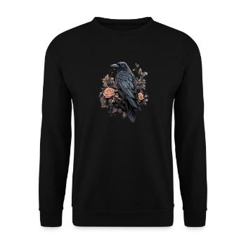 Gothic Raven Illustrations with Roses - Unisex Sweatshirt - black - Front - Alina (178cm) & Michal (187cm)