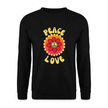 Frieden und Liebe Zeichen in einer Blume - Unisex Pullover - Schwarz - Vorne - Alina (178cm) & Michal (187cm)