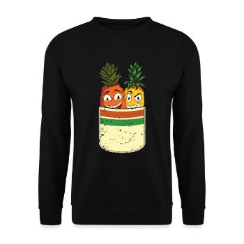 Frucht Lustiges Obst Geschenk Brusttasche Ananas - Unisex Pullover - Schwarz - Vorne - Alina (178cm) & Michal (187cm)