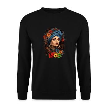 Black Woman 1865 Juneteenth - Unisex Pullover - Schwarz - Vorne - Alina (178cm) & Michal (187cm)