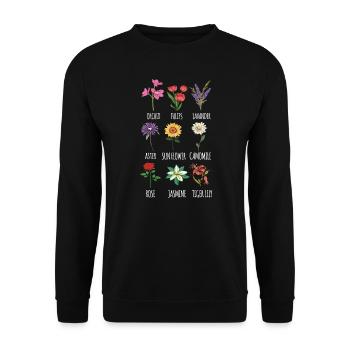 Cadeau de fleuriste graphique de belles fleurs botaniques - Sweat-shirt Unisexe - noir - Devant - Alina (178cm) & Michal (187cm)