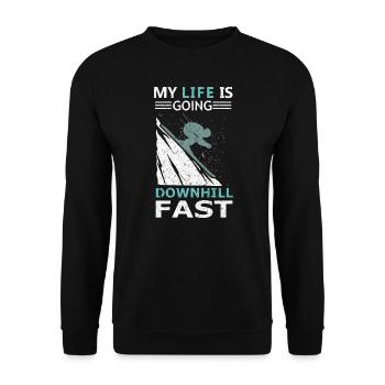 Mein Leben geht bergab Schnelles Skifahren Wintersport - Unisex Pullover - Schwarz - Vorne - Alina (178cm) & Michal (187cm)