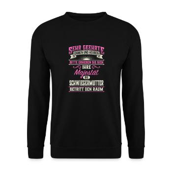 Majestät Schwiegermutter Schwieger Geschenk - Unisex Pullover - Schwarz - Vorne - Alina (178cm) & Michal (187cm)