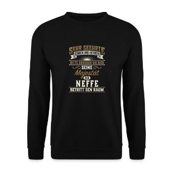 Neffe Geschwistersohn Geschwisterkind Geschenk - Unisex Pullover - Schwarz - Vorne - Alina (178cm) & Michal (187cm)