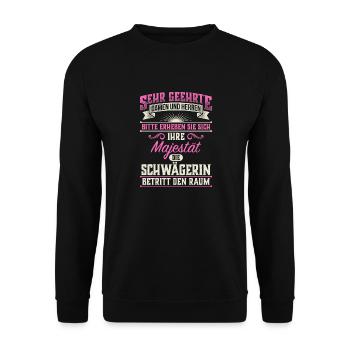 Schwägerin Schwägerinnen Geschenk Geschenkidee - Unisex Pullover - Schwarz - Vorne - Alina (178cm) & Michal (187cm)