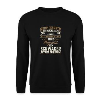 Schwager Schwäger Geschenk Geschenkidee - Unisex Pullover - Schwarz - Vorne - Alina (178cm) & Michal (187cm)