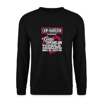 LKW-FAHRERIN - Duden - Unisex Pullover - Schwarz - Vorne - Alina (178cm) & Michal (187cm)