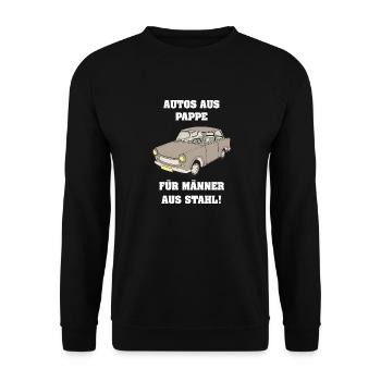 Autos aus Pappe für Männer aus Stahl - Unisex Pullover - Schwarz - Vorne - Alina (178cm) & Michal (187cm)