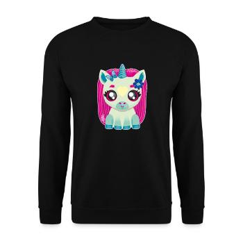 Kleines Baby Einhorn mit Schmetterling - Unisex Pullover - Schwarz - Vorne - Alina (178cm) & Michal (187cm)