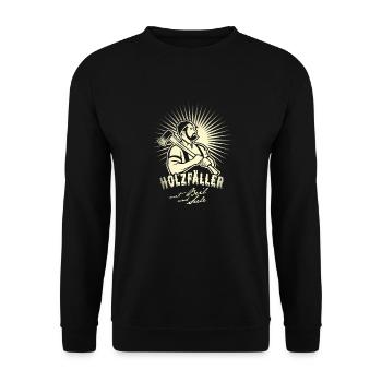 Holzfäller mit Beil und Seele - Unisex Pullover - Schwarz - Vorne - Alina (178cm) & Michal (187cm)
