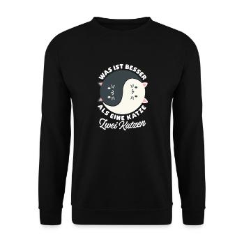 Was ist besser als eine Katze zwei Katzen Kätzchen - Unisex Pullover - Schwarz - Vorne - Alina (178cm) & Michal (187cm)