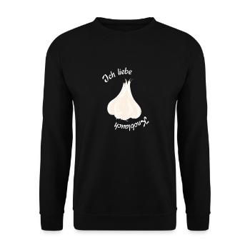 Ich liebe Knoblauch - Unisex Pullover - Schwarz - Vorne - Alina (178cm) & Michal (187cm)