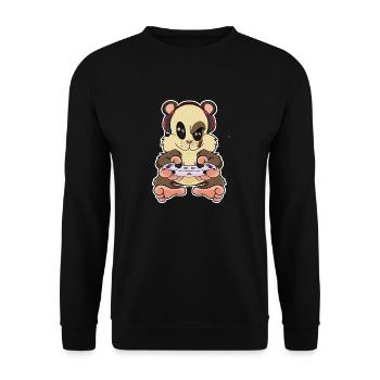 Hamster With Gaming Controller I Funny Gaming I - Unisex Pullover - Schwarz - Vorne - Alina (178cm) & Michal (187cm)