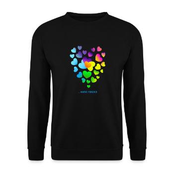 Herzen bunte Herzen Herzen Haufen - Unisex Pullover - Schwarz - Vorne - Alina (178cm) & Michal (187cm)
