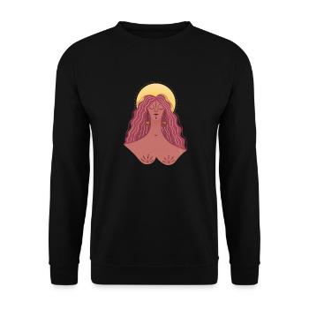 Zufriedene Frau - Unisex Pullover - Schwarz - Vorne - Alina (178cm) & Michal (187cm)