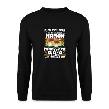 maman et ramasseuse de cèpes humour Champignons - Sweat-shirt Unisexe - noir - Devant - Alina (178cm) & Michal (187cm)