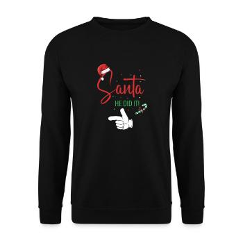 Santa He Did It! Funny Christmas Couples T-Shirt R - Unisex Pullover - Schwarz - Vorne - Alina (178cm) & Michal (187cm)