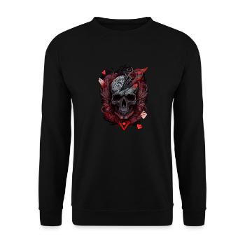 Splash mehrfarbiger Totenkopf. Pokerface - Unisex Pullover - Schwarz - Vorne - Alina (178cm) & Michal (187cm)