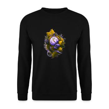 A retro vintage pocket watch surrounded by leaves - Unisex Sweatshirt - black - Front - Alina (178cm) & Michal (187cm)