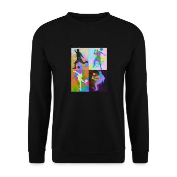 Fußball ,Fußballer , fußball,graffiti,bunt - Unisex Pullover - Schwarz - Vorne - Alina (178cm) & Michal (187cm)