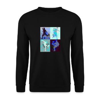 Fußball ,Fußballer , fußball,graffiti,bunt,blau - Unisex Pullover - Schwarz - Vorne - Alina (178cm) & Michal (187cm)